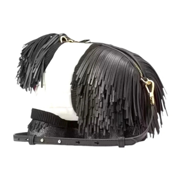 Kate Spade Shaggy Fringe 3D Dog Crossbody Star Sunglasses Black White - Picture 3 of 8